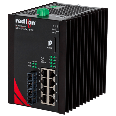 Red Lion Industrial PoE+ Switch, NT24k-10FX2-POE